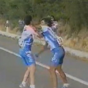 fighting bike racers