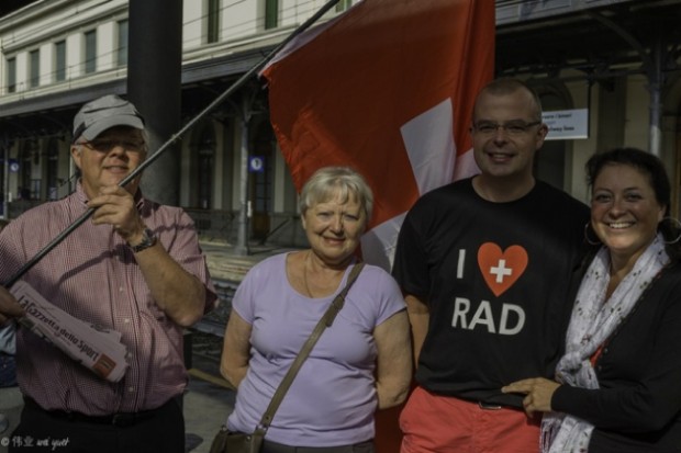 Swiss family cheer section