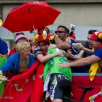 Stage 21 of the Tour - Paris, France. The Isle of Man fan club was beside themselves when Mark Cavendish stopped for hugs and high-fives.