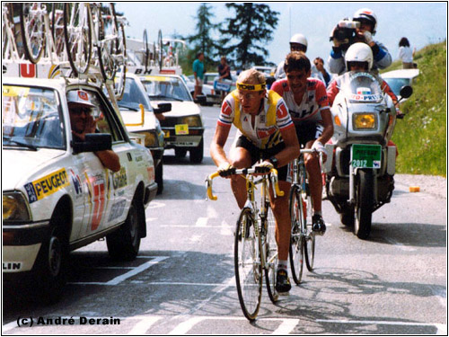 Laurent Fignon on his way to being the SECOND rider to reach La Plagne in 1987