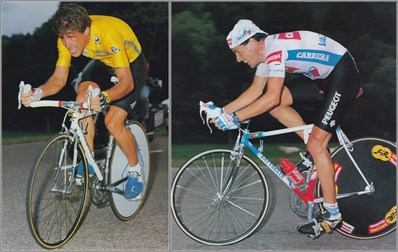 Delgado (l) and Roche (r) time-trialling in Dijon