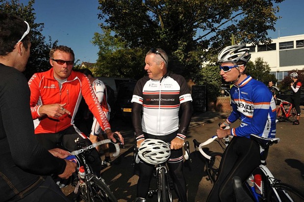 Cyclosport End of Season Ride 2011 (l-r) Yanto Barker of Team UK Youth, Dan Ellmore, Triple Crown Winner Stephen Roche, and Kieran Frend of Anpost SeanKelly